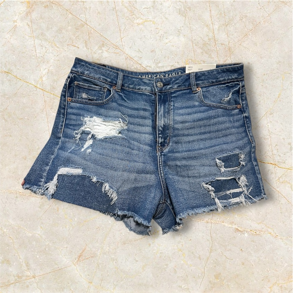 American Eagle Outfitters Women's Dark Blue Ripped Jean Shorts